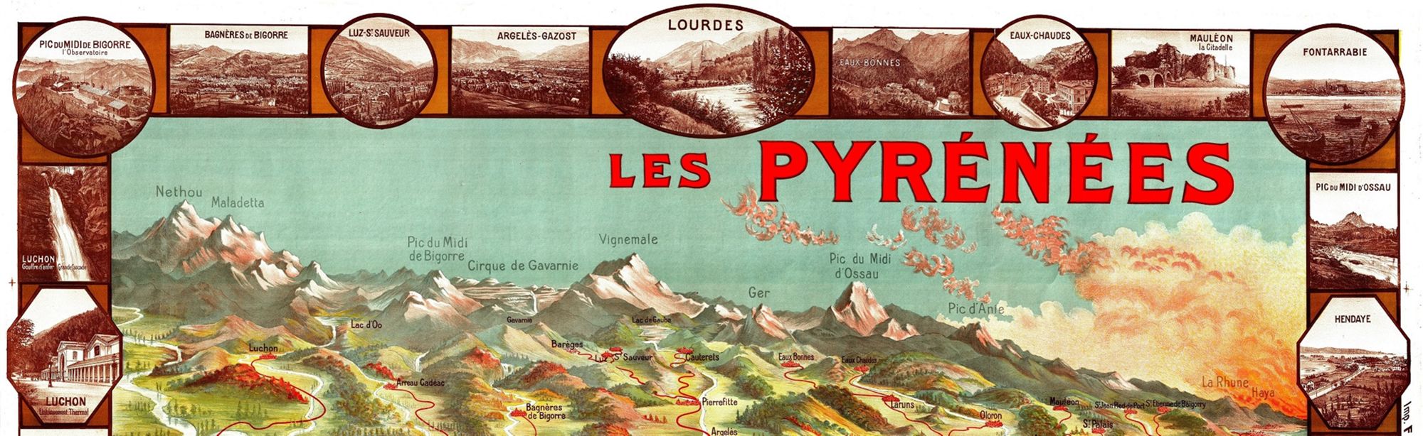 Les Pyrénées / Boudon. Fédération des syndicats d'initiative du Sud-Ouest (imprimerie F. Pech et compagnie, Bordeaux), 1909, 12 Fi 440.
